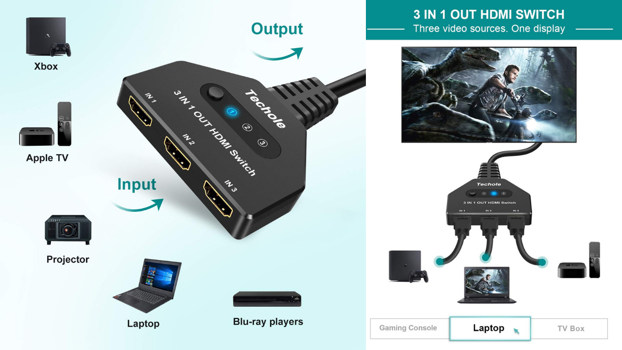HDMI Switch 4K - Techole HDMI Switcher 3 in 1 Out HDMI Splitter